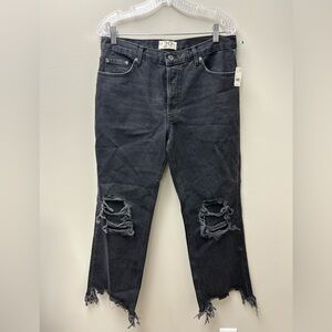 Free People We The Free Maggie Mid Rise Straight Leg Ripped Black Jeans